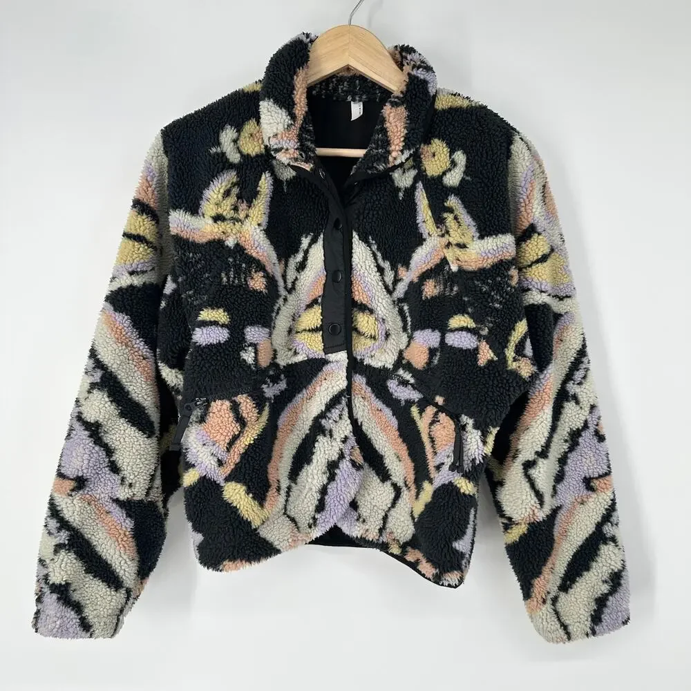 Free People FP Movement Hit The Slopes Rocky Ridge Printed Jacket Sherpa Fleece